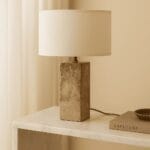 Lampă Rosie din travertin cu abajur din bumbac - imagine 6