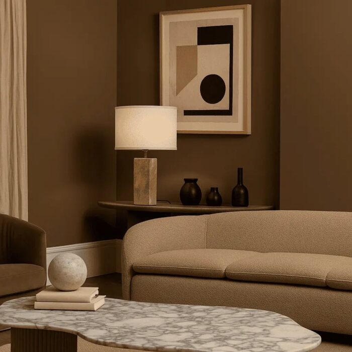 Lampă Rosie din travertin cu abajur din bumbac - imagine 8