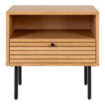 Noptieră Kyoto - Furnir stejar și picioare metalice negre, cu sertar - imagine 3