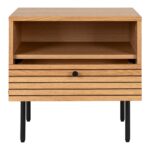 Noptieră Kyoto - Furnir stejar și picioare metalice negre, cu sertar - imagine 4