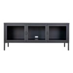 Comodă TV Brisbane - Design Industrial, Negru cu Sticlă