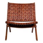 Scaun Pliabil Perugia din Lemn de Tec și Piele Împletită, Maro - imagine 3