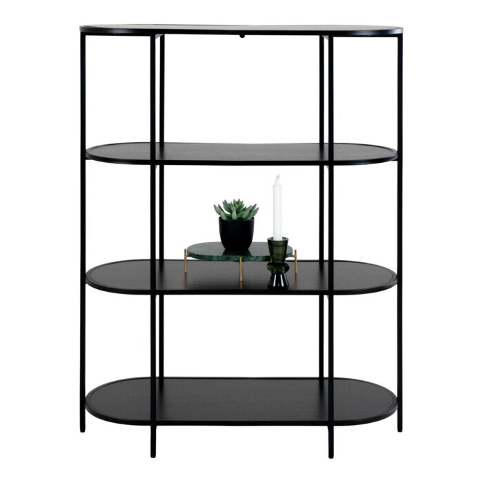 Etajeră Vita cu rafturi ovale - Design modern, negru, 85x36x111 cm - imagine 5
