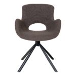 Set 2 Scaune Dining Amorim - Tapițerie Bouclé Ciupercă, Bază Rotativă Neagră - imagine 2